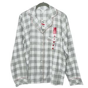 Charter Club grey flannel plaid pajama top grey/ pink XS